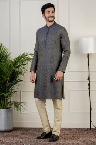 Grey jacquard embroidered kurtas
