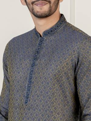 Grey jacquard embroidered kurtas 4