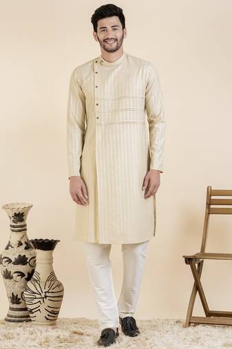 Beige self design side placket cotton kurtas