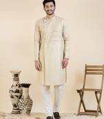 Beige self design side placket cotton kurtas