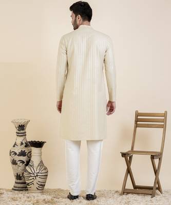 Beige self design side placket cotton kurtas 2