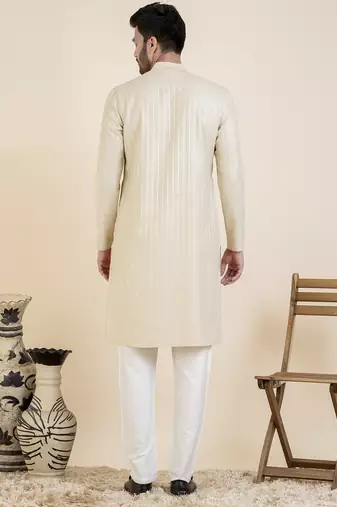 Beige self design side placket cotton kurtas