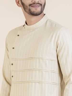 Beige self design side placket cotton kurtas 4