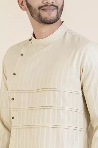 Beige self design side placket cotton kurtas