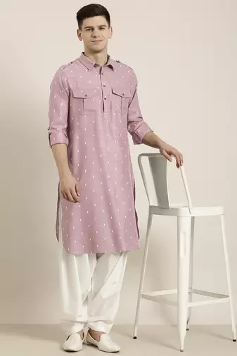 Pink cotton pathani with salwar