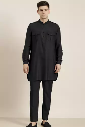 Black cotton short pathani