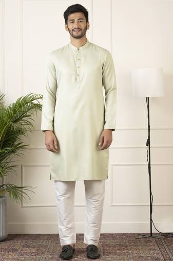 Green fine cotton self design kurtas