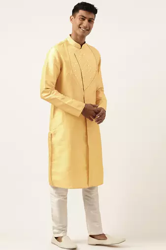 Yellow embroidery angrakha kurtas