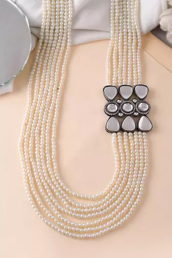 Brass silver-plated beads beaded necklace