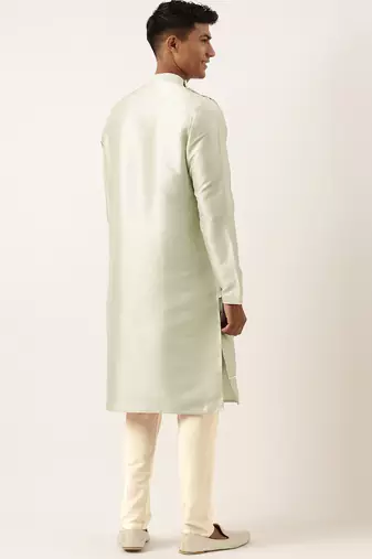 Pistachio green embroidery angrakha kurtas