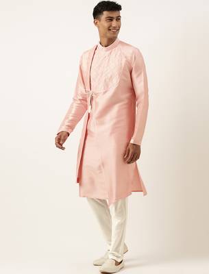 Peach silk embroidery angrakha kurtas 3