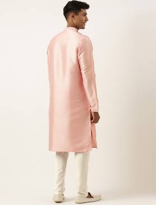 Peach silk embroidery angrakha kurtas 4