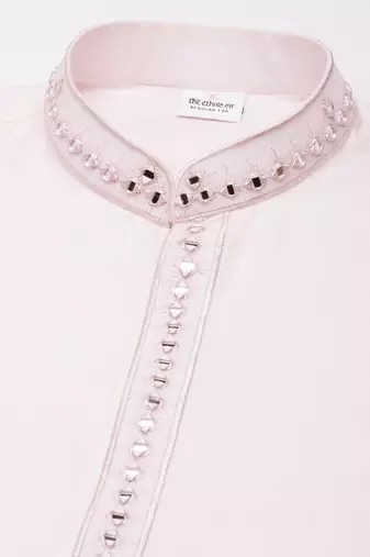 Pink cotton front open embroidered kurtas