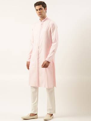 Pink cotton front open embroidered kurtas 3