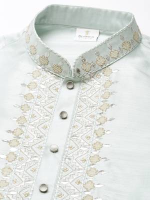 Aqua green silk embroidered kurtas 2