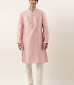 Pink silk mirror embroidered kurtas