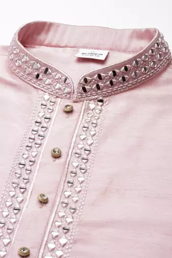 Pink silk mirror embroidered kurtas