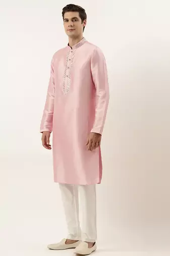 Pink silk mirror embroidered kurtas