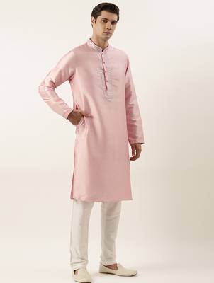 Pink silk mirror embroidered kurtas 4