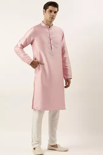 Pink silk mirror embroidered kurtas