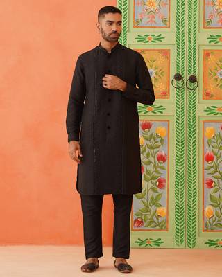 Black silk bling kurtas 1