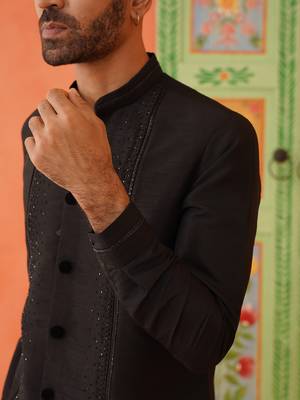 Black silk bling kurtas 3