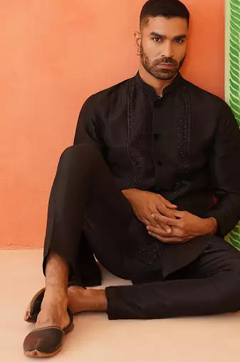 Black silk bling kurtas