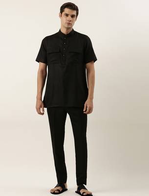 Black cotton short kurta 1