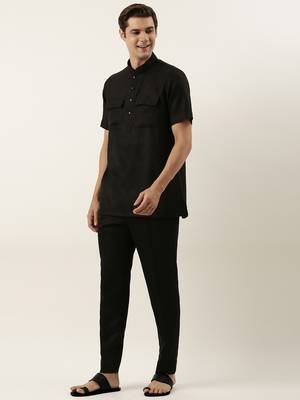 Black cotton short kurta 3