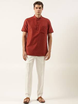Rust cotton jacquard short kurta 1