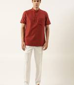 Rust cotton jacquard short kurta