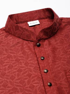 Rust cotton jacquard short kurta 2