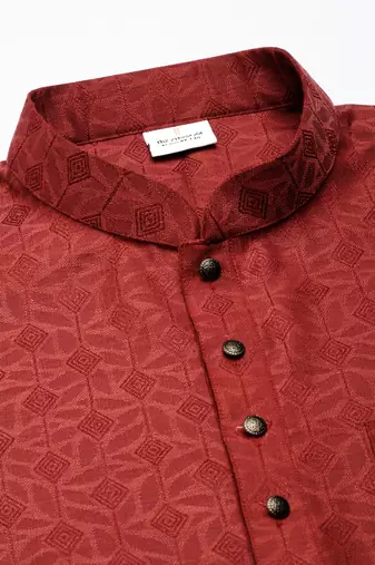 Rust cotton jacquard short kurta