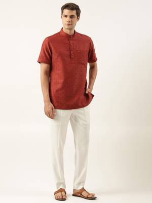 Rust cotton jacquard short kurta 3