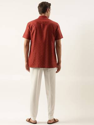 Rust cotton jacquard short kurta 4