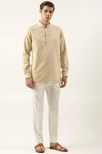 Light beige striped short kurta