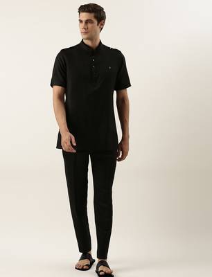 Black fine cotton short kurta 1