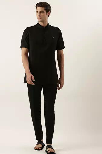 Black fine cotton short kurta
