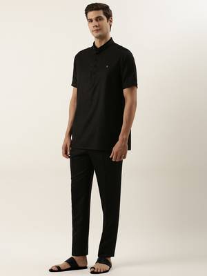 Black fine cotton short kurta 3