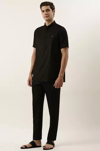 Black fine cotton short kurta