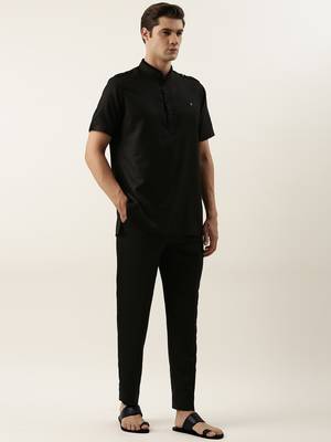 Black fine cotton short kurta 4