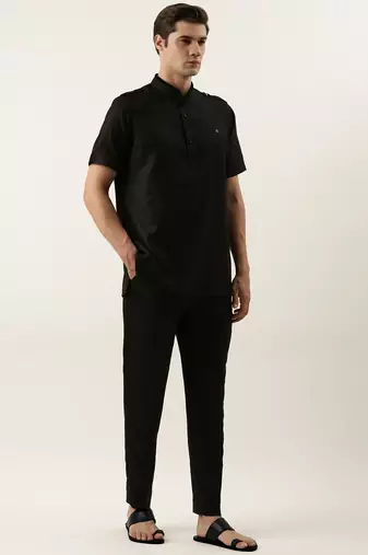 Black fine cotton short kurta
