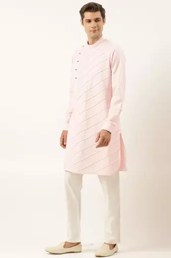Light pink pintux cotton side open kurtas
