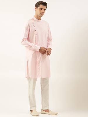 Light pink pintux cotton side open kurtas 4