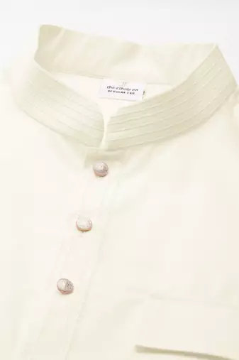 Cream pure cotton pathani kurtas with patch pocket