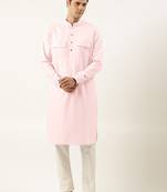Grey pure cotton pathani kurtas with patch pocket