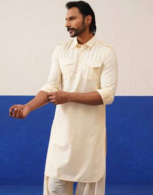 Cream pure cotton pathani 4