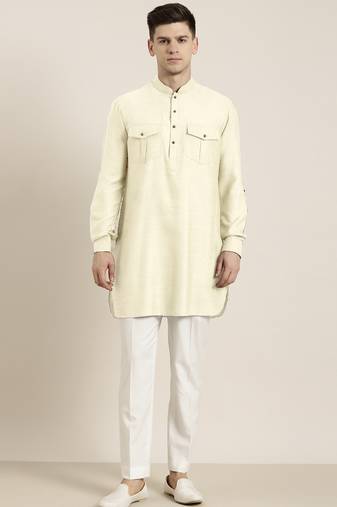 Cream cotton short pathani