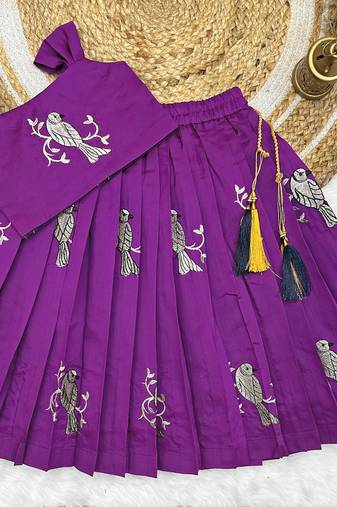 Kids Ringani New south Indian traditional pattu pavadai Jacquard Lehenga choli for girls dress