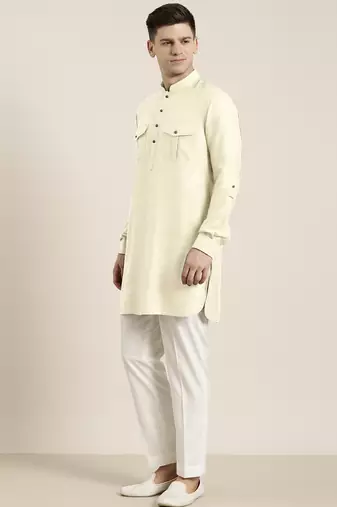 Cream cotton short pathani